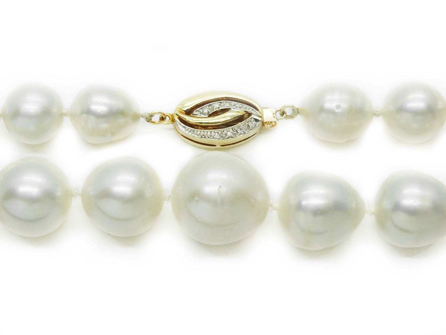 South Sea Pearl Bead Necklace with Diamond 14k Gold Clasp & GIA Report