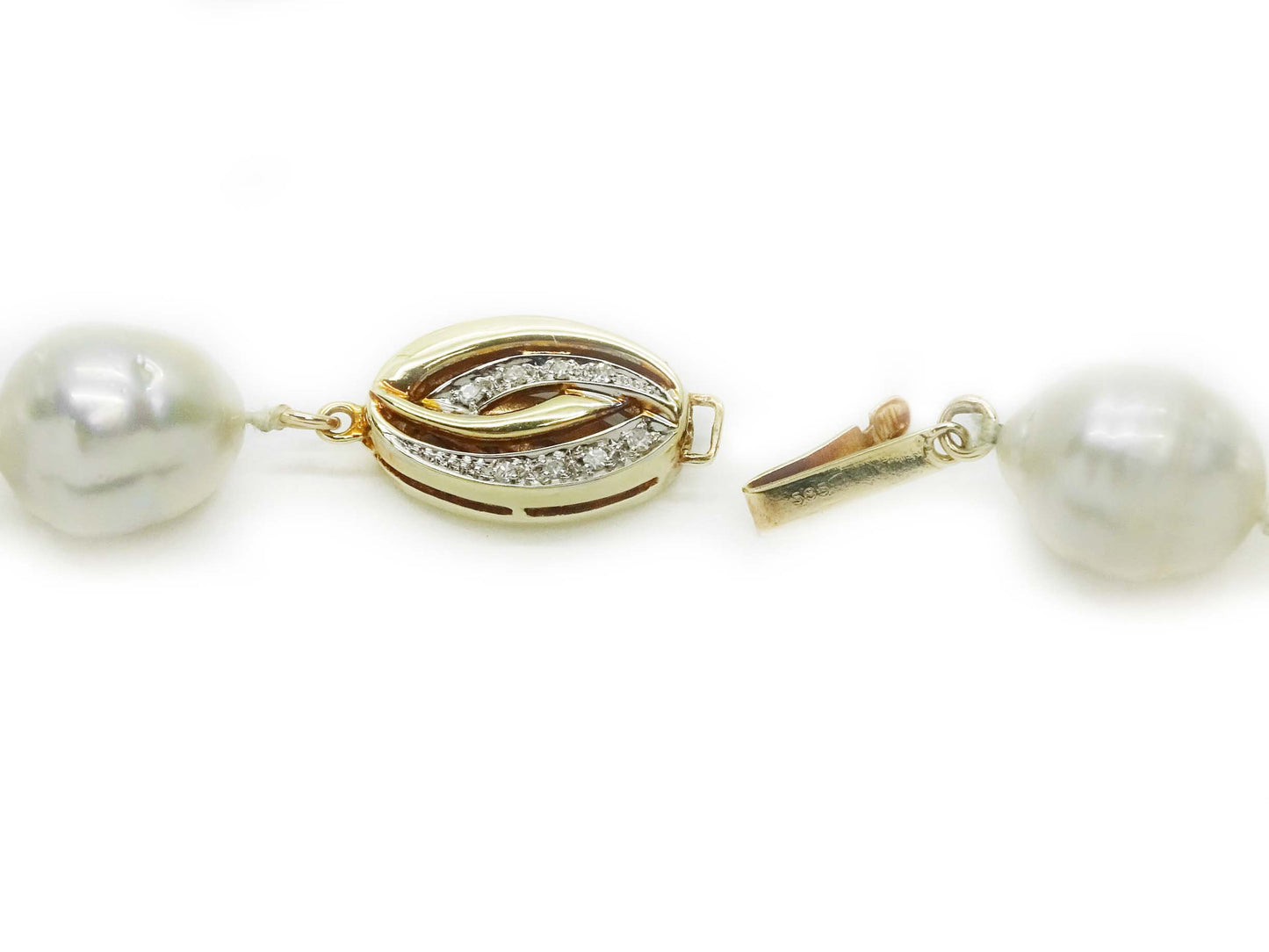 South Sea Pearl Bead Necklace with Diamond 14k Gold Clasp & GIA Report