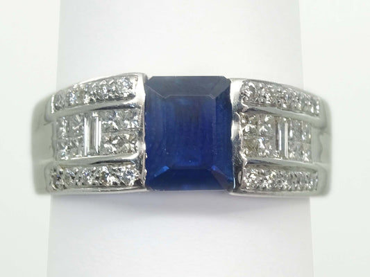 LeVian Sapphire & Diamond Ring 18k White Gold Size 9.75