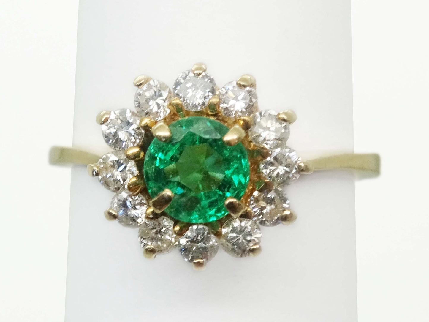 0.89ct tw Round Natural Emerald & Diamond Halo Ring 14k Gold Size 7