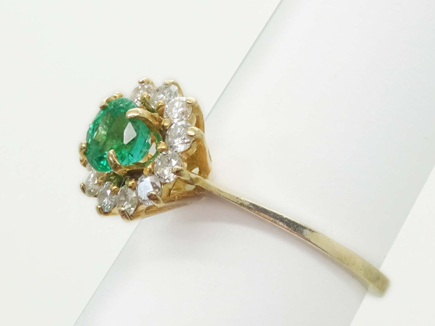 0.89ct tw Round Natural Emerald & Diamond Halo Ring 14k Gold Size 7