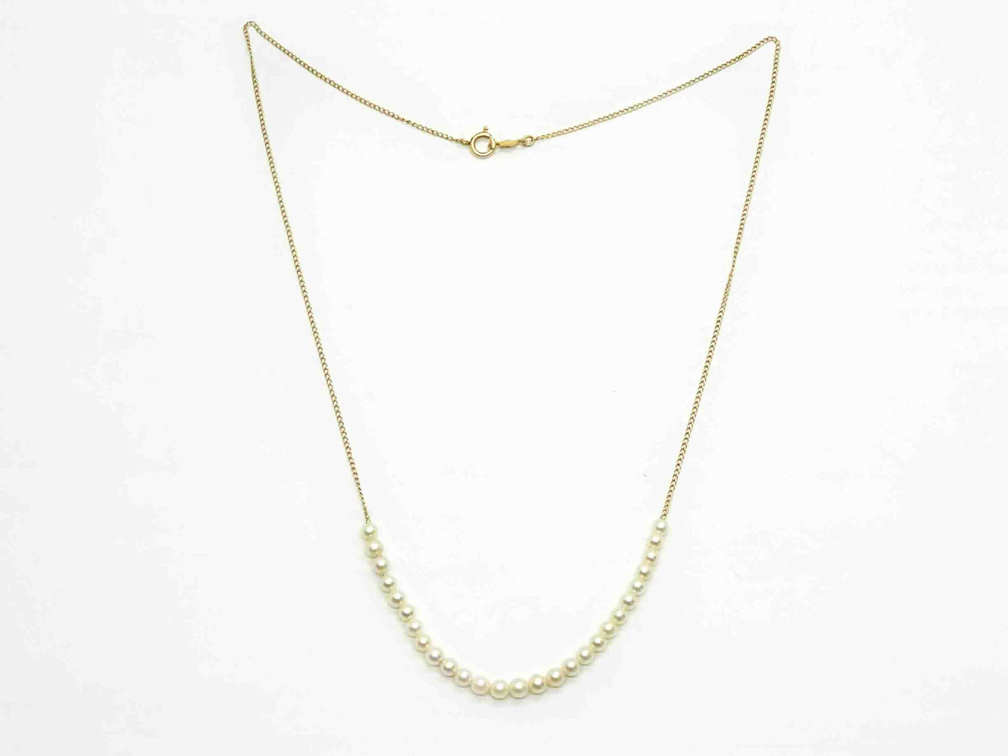 3mm Wide Pearl Bead Station Chain Necklace 10k Gold 16" Long