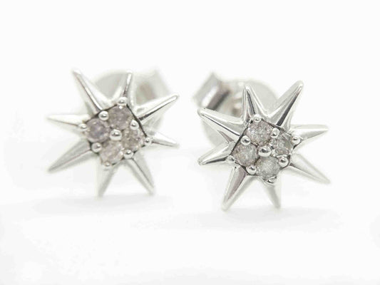 0.1ctw Diamond Pointed Star Burst Stud Earrings Sterling Silver