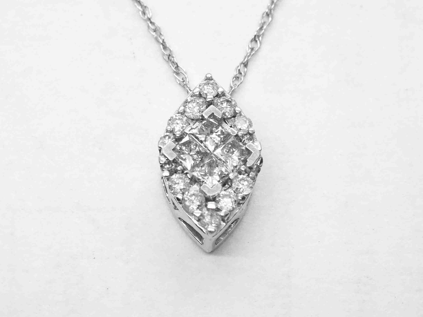 0.5ct tw Diamond Pave Navette Shaped Pendant 10k White Gold