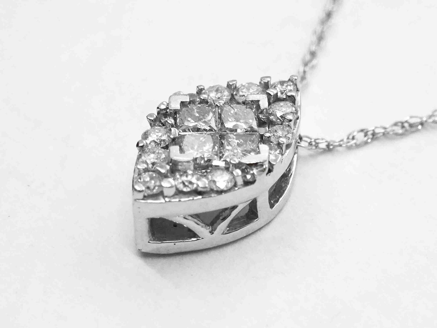 0.5ct tw Diamond Pave Navette Shaped Pendant 10k White Gold