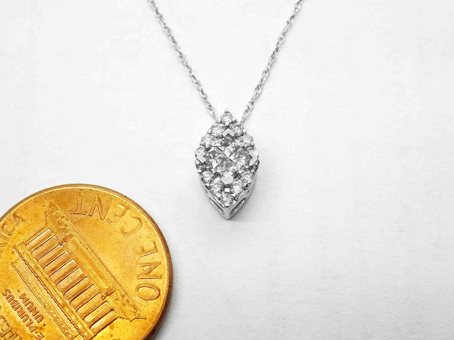 0.5ct tw Diamond Pave Navette Shaped Pendant 10k White Gold