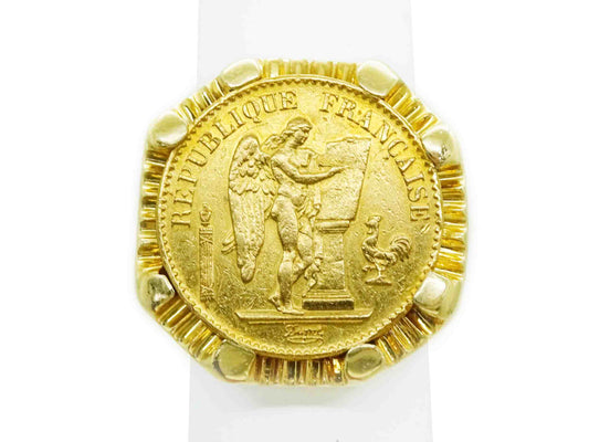 1878 Gold 20 Francs Coin Ring 14k Gold Setting 30.8 Grams Size 8.5