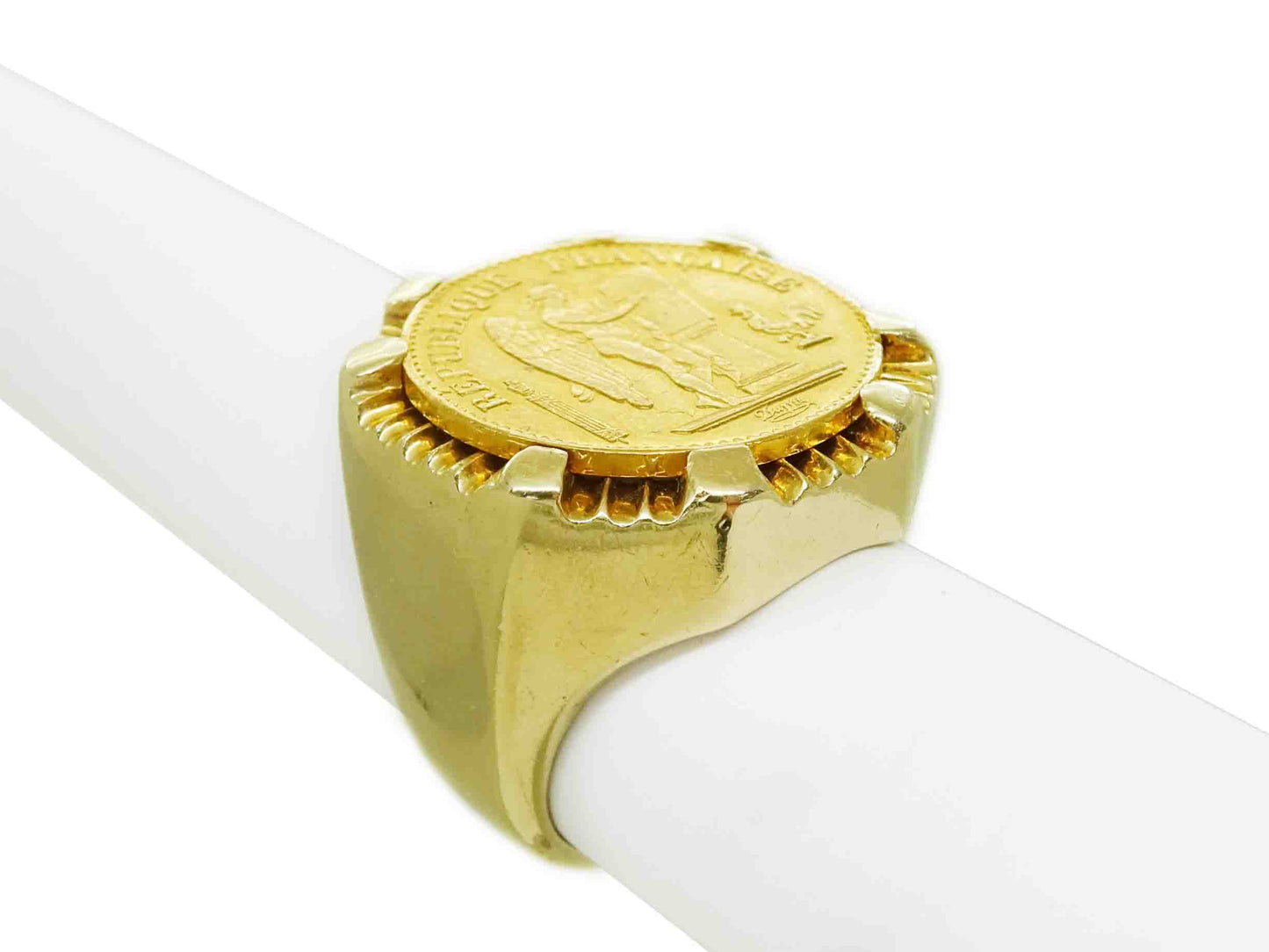 1878 Gold 20 Francs Coin Ring 14k Gold Setting 30.8 Grams Size 8.5