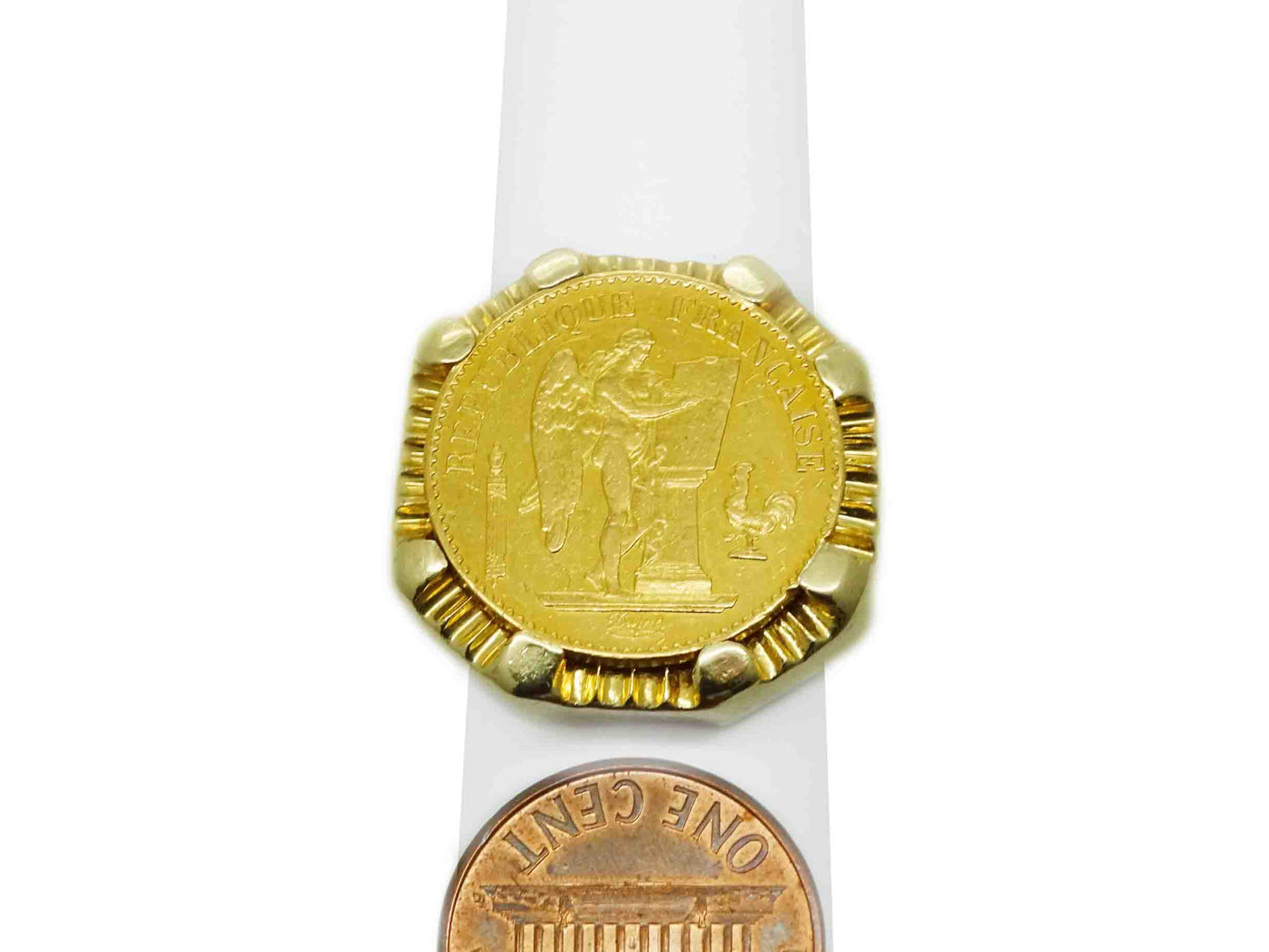 1878 Gold 20 Francs Coin Ring 14k Gold Setting 30.8 Grams Size 8.5