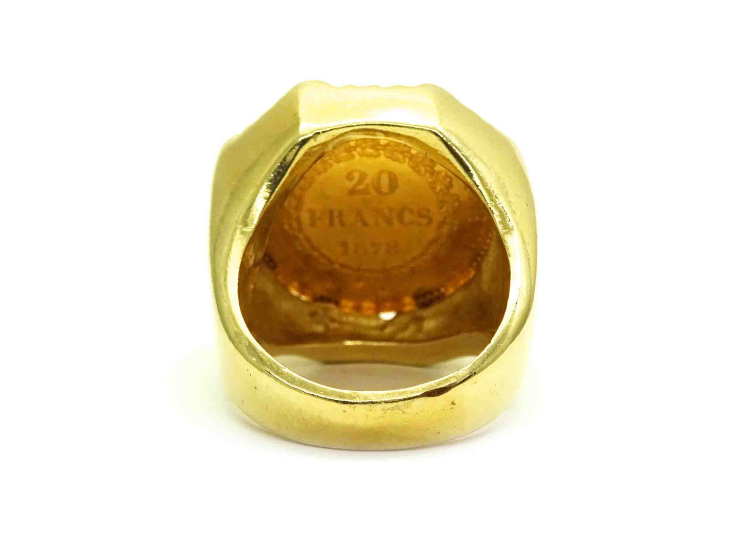 1878 Gold 20 Francs Coin Ring 14k Gold Setting 30.8 Grams Size 8.5