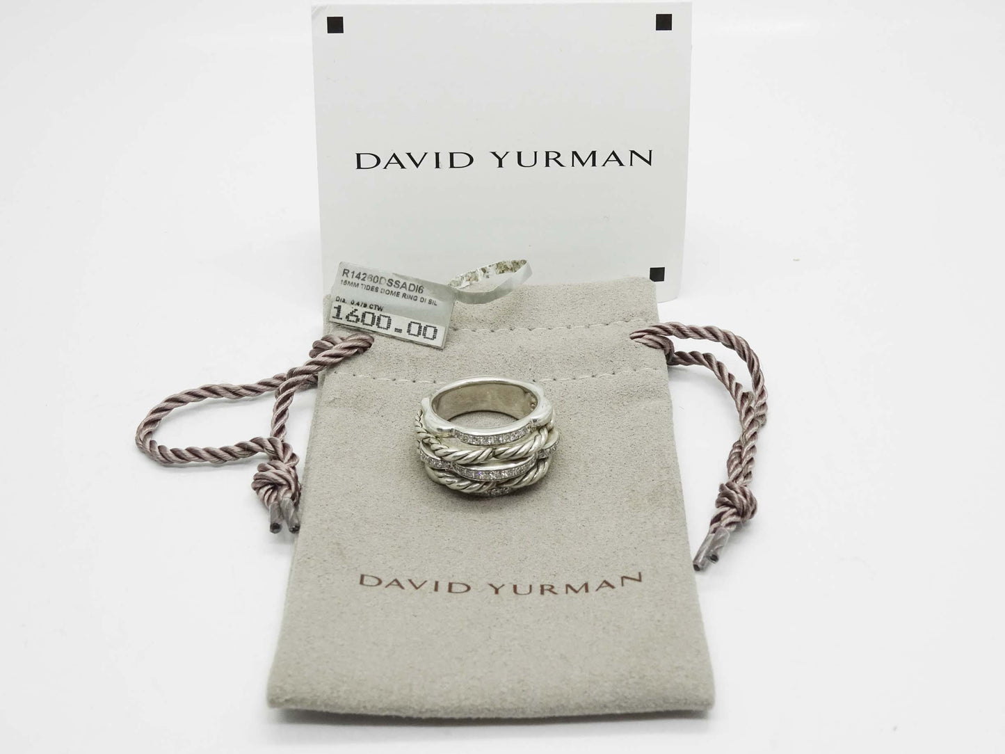 David Yurman Tides Diamond Dome Ring Sterling Silver Size 6.5 with Extras