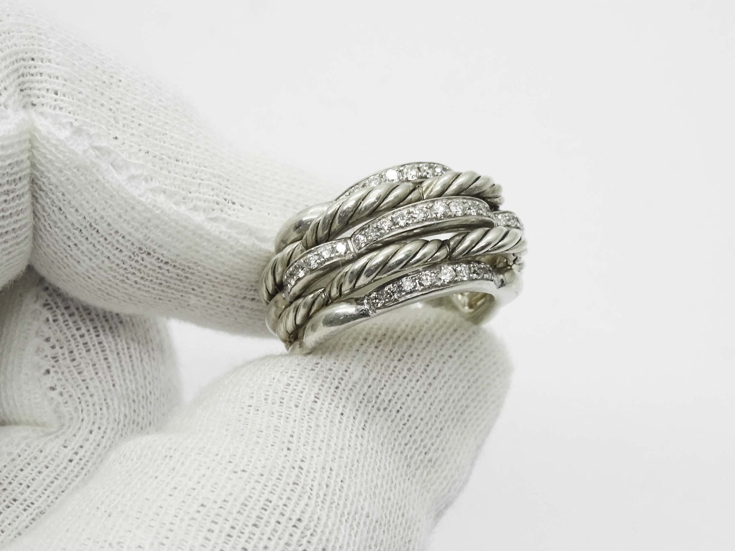 David Yurman Tides Diamond Dome Ring Sterling Silver Size 6.5 with Extras