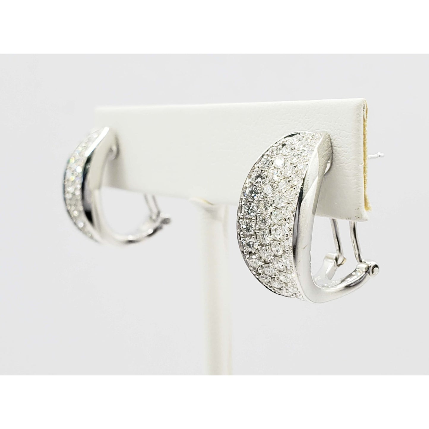 Odelia Designer 2+ ctw Pave Diamond Concave Omega Clip Earrings 18k White Gold