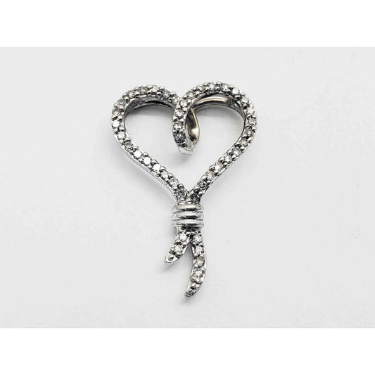 0.42 ctw Diamond Open Heart Ribbon Knot Charm Pendant 14k White Gold