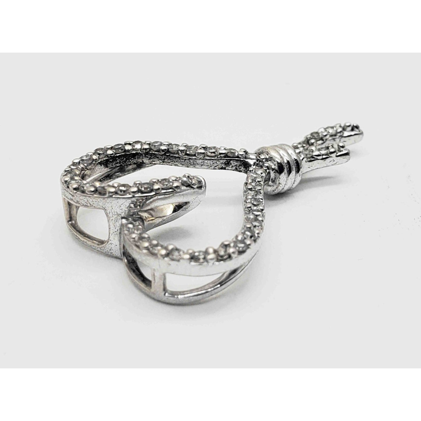 0.42 ctw Diamond Open Heart Ribbon Knot Charm Pendant 14k White Gold