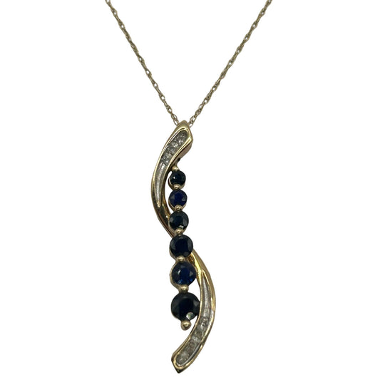 Sapphire & Diamond Journey Pendant 10k Yellow Gold 18" Necklace
