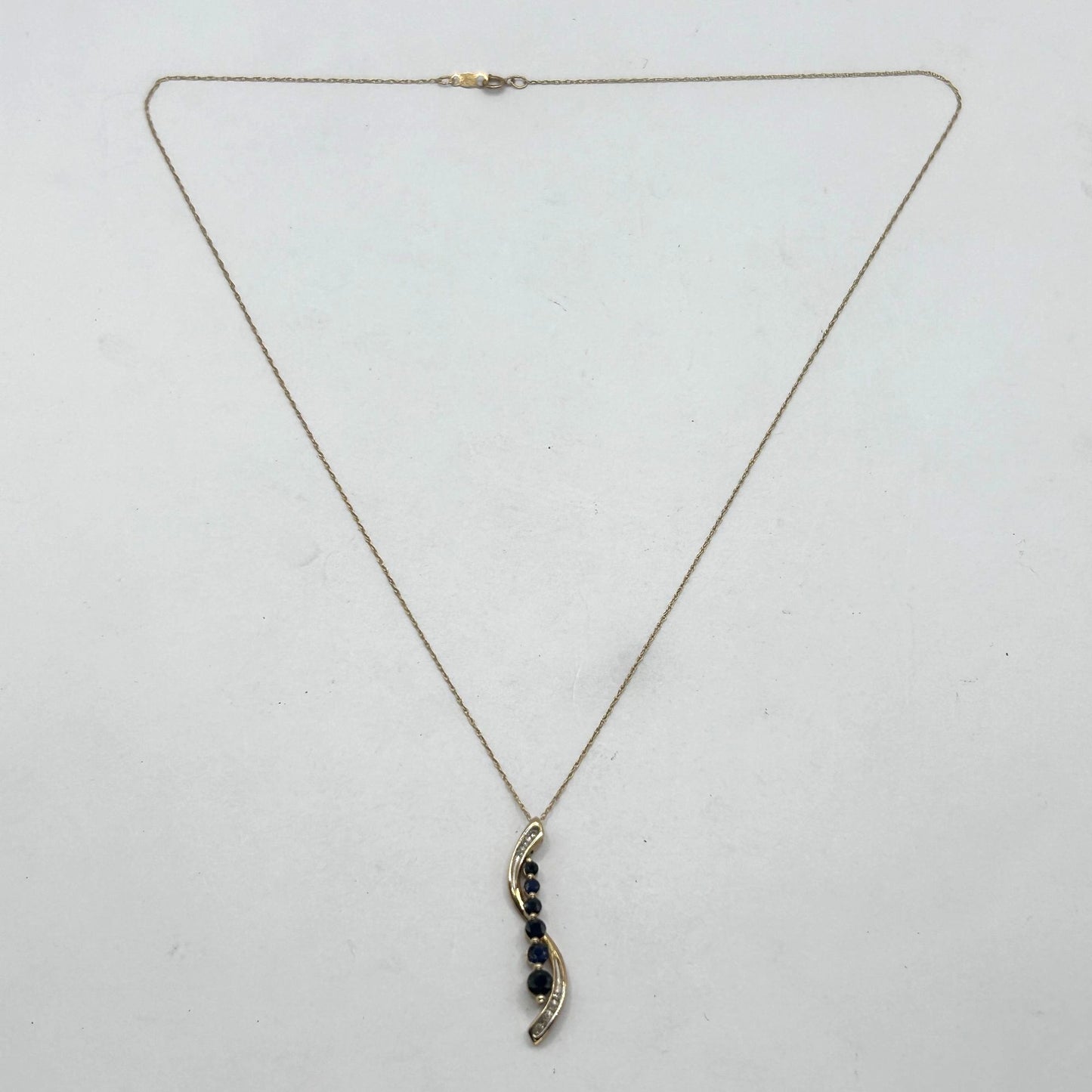 Sapphire & Diamond Journey Pendant 10k Yellow Gold 18" Necklace