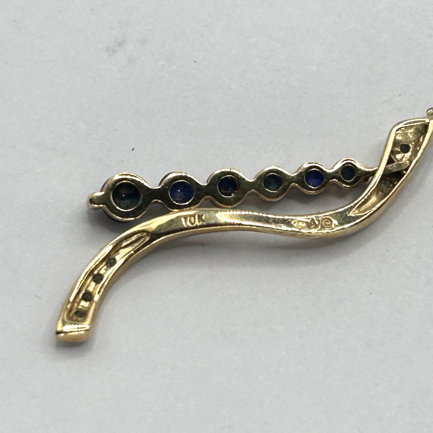 Sapphire & Diamond Journey Pendant 10k Yellow Gold 18" Necklace
