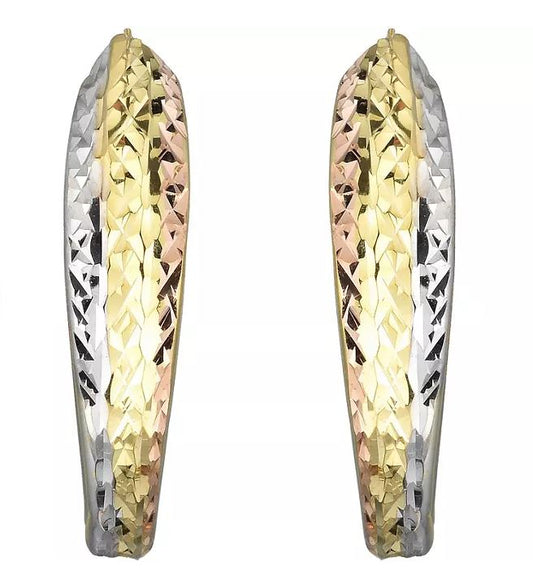 RCI 14K Tri-Color Gold Diamond Cut Huggie Earrings