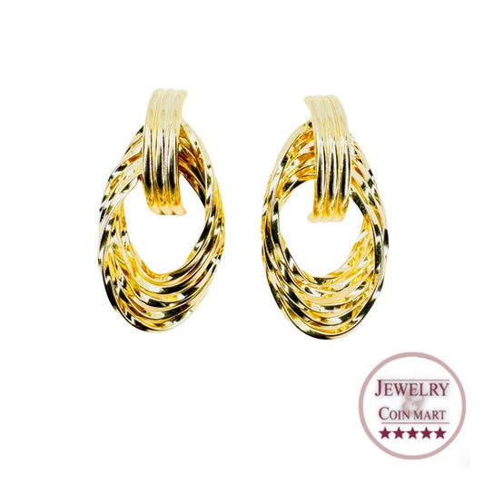 14k Gold Hollow Door Knocker Hoop Twist Stud Earrings