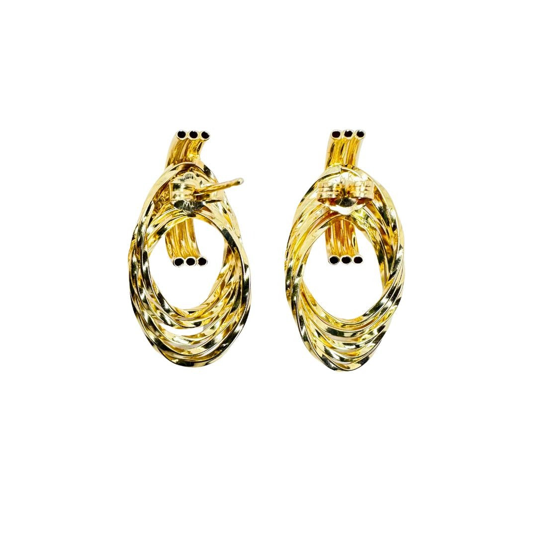 14k Gold Hollow Door Knocker Hoop Twist Stud Earrings