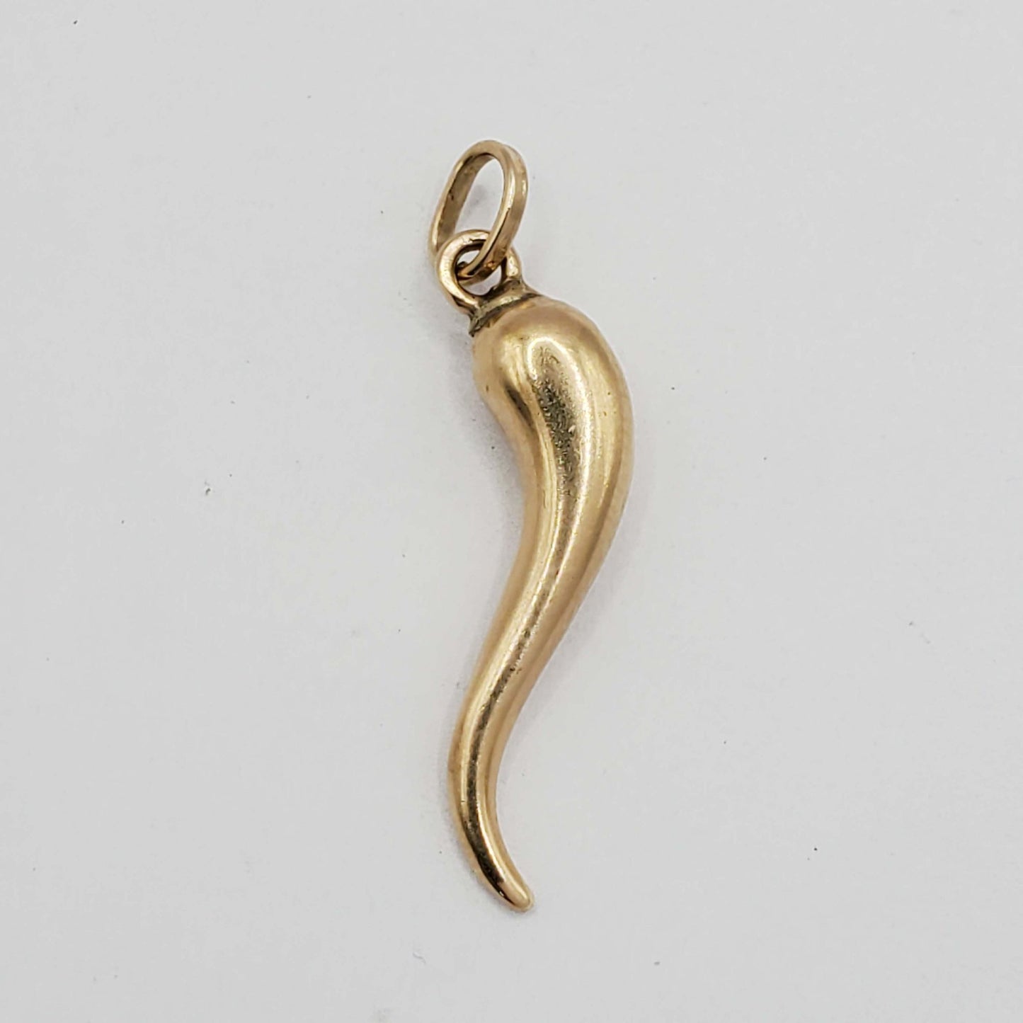 Italian Cornicello Horn Lucky Charm Pendant 14k Gold 1-1/4" Long