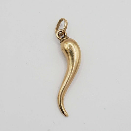 Italian Cornicello Horn Lucky Charm Pendant 14k Gold 1-1/4" Long