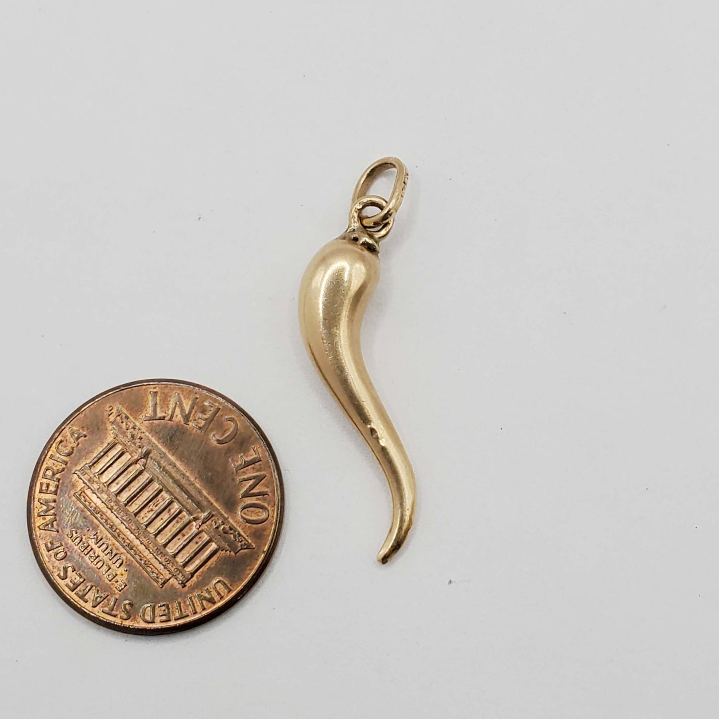 Italian Cornicello Horn Lucky Charm Pendant 14k Gold 1-1/4" Long