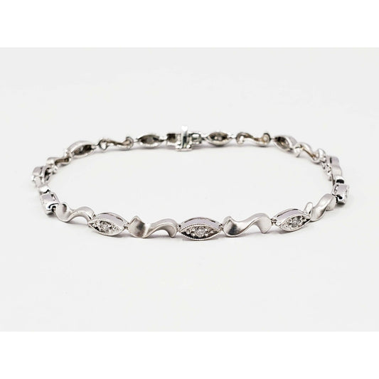 0.22 ctw Natural Diamond Station S Twist Tennis Bracelet 14k White Gold