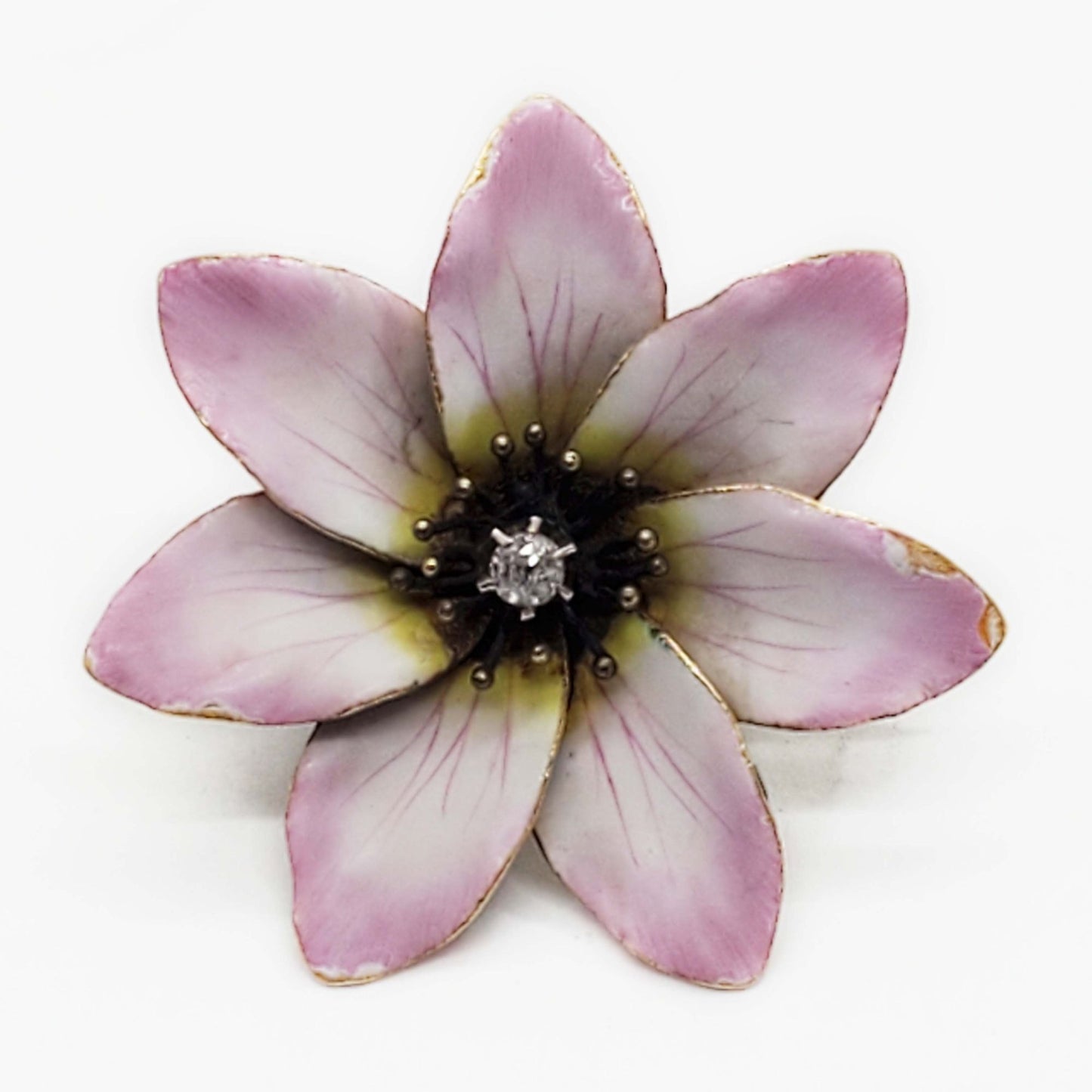 Art Nouveau Old Mine Diamond & Enamel Flower Brooch Pin Pendant 14k Gold