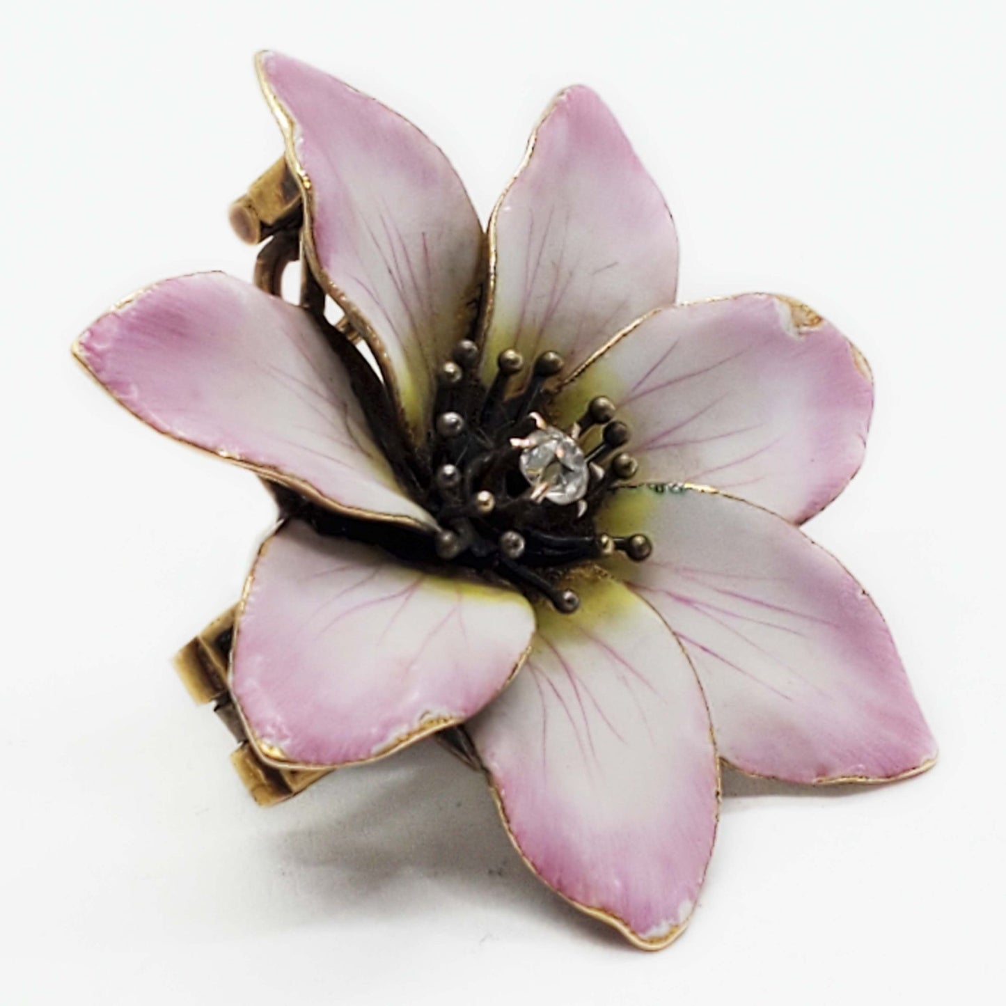 Art Nouveau Old Mine Diamond & Enamel Flower Brooch Pin Pendant 14k Gold