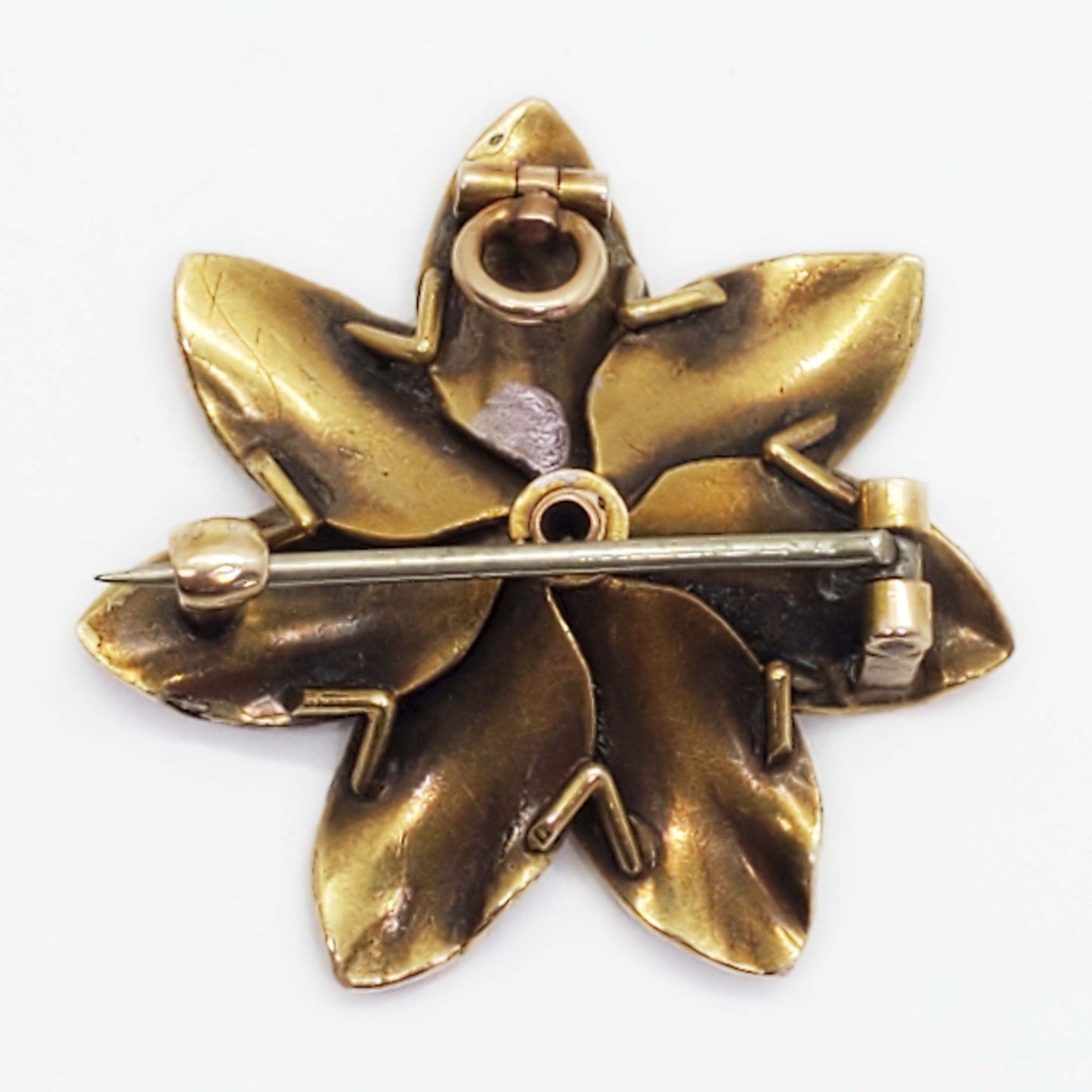 Art Nouveau Old Mine Diamond & Enamel Flower Brooch Pin Pendant 14k Gold