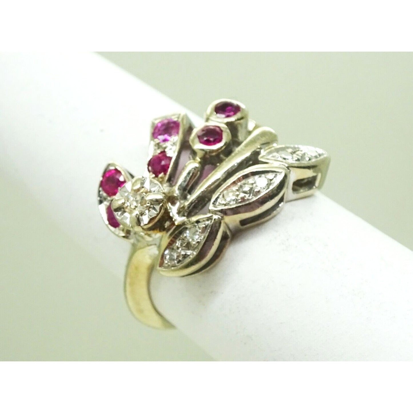 Retro Vintage 0.33ct tw Natural Ruby & Diamond Ring 14k White Gold Size 4.5