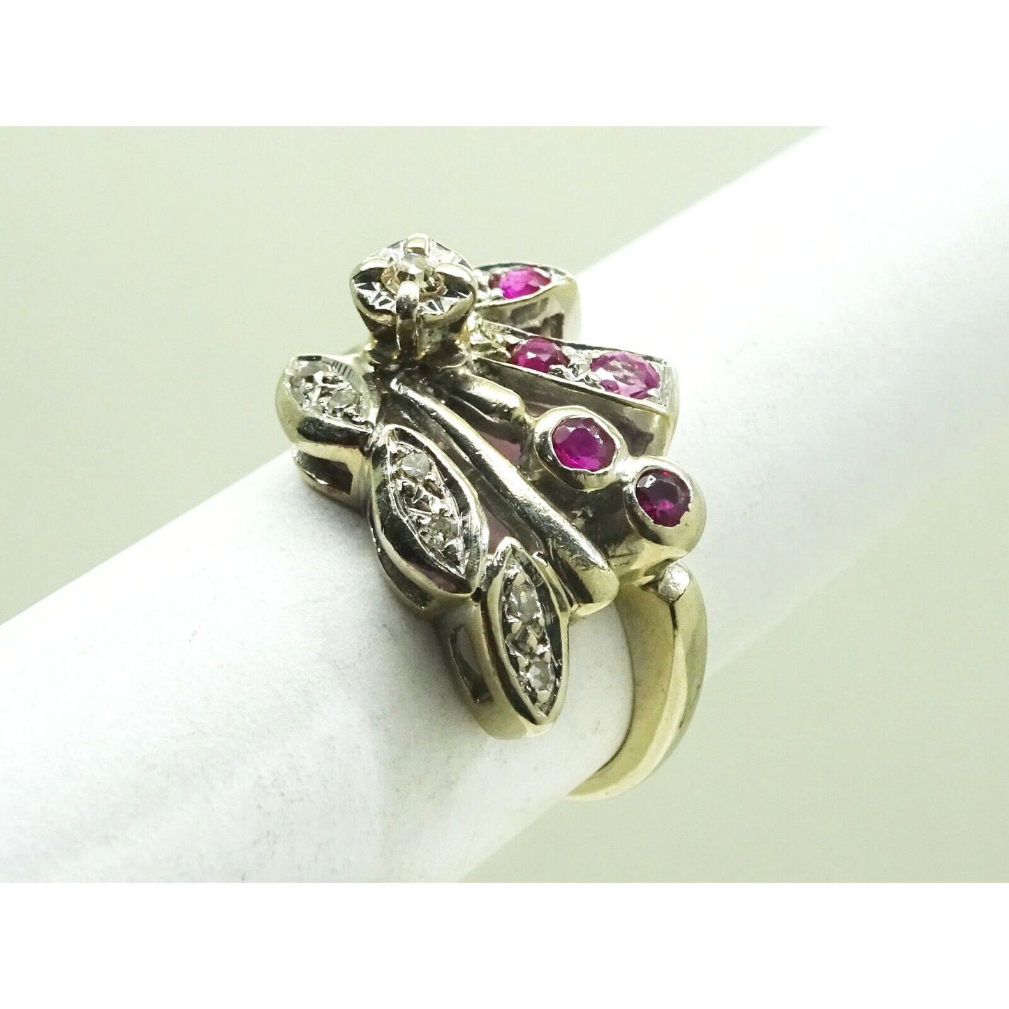 Retro Vintage 0.33ct tw Natural Ruby & Diamond Ring 14k White Gold Size 4.5