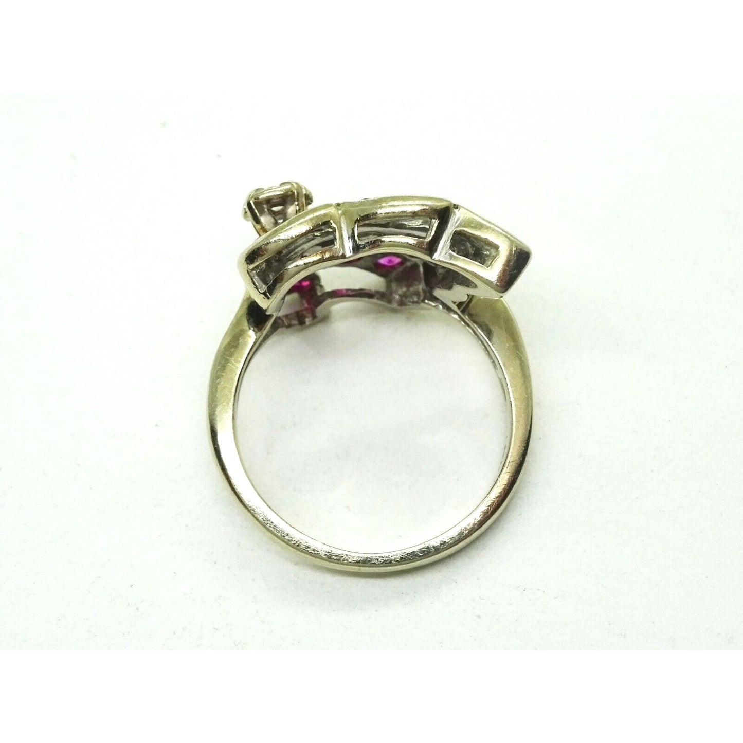 Retro Vintage 0.33ct tw Natural Ruby & Diamond Ring 14k White Gold Size 4.5