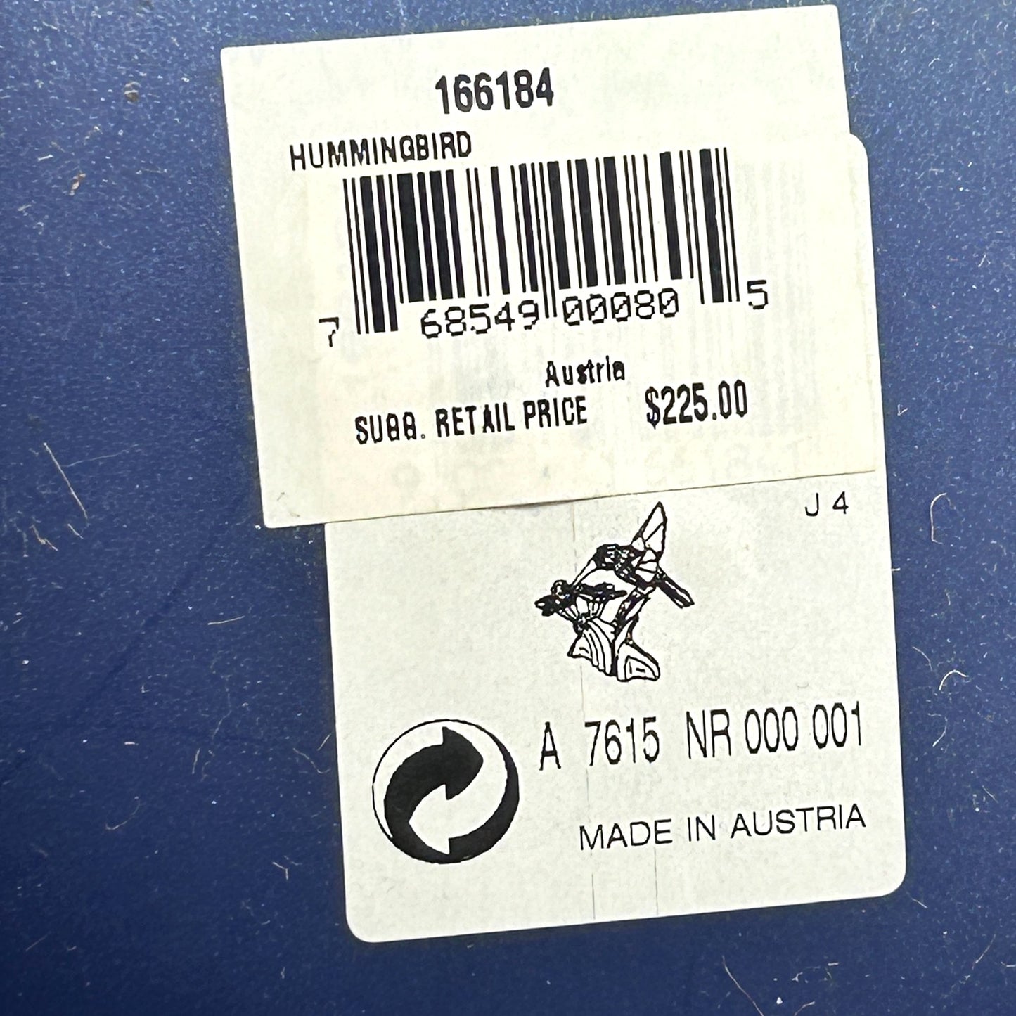 Swarovski Crystal 166184 Hummingbird In Box With Certificate