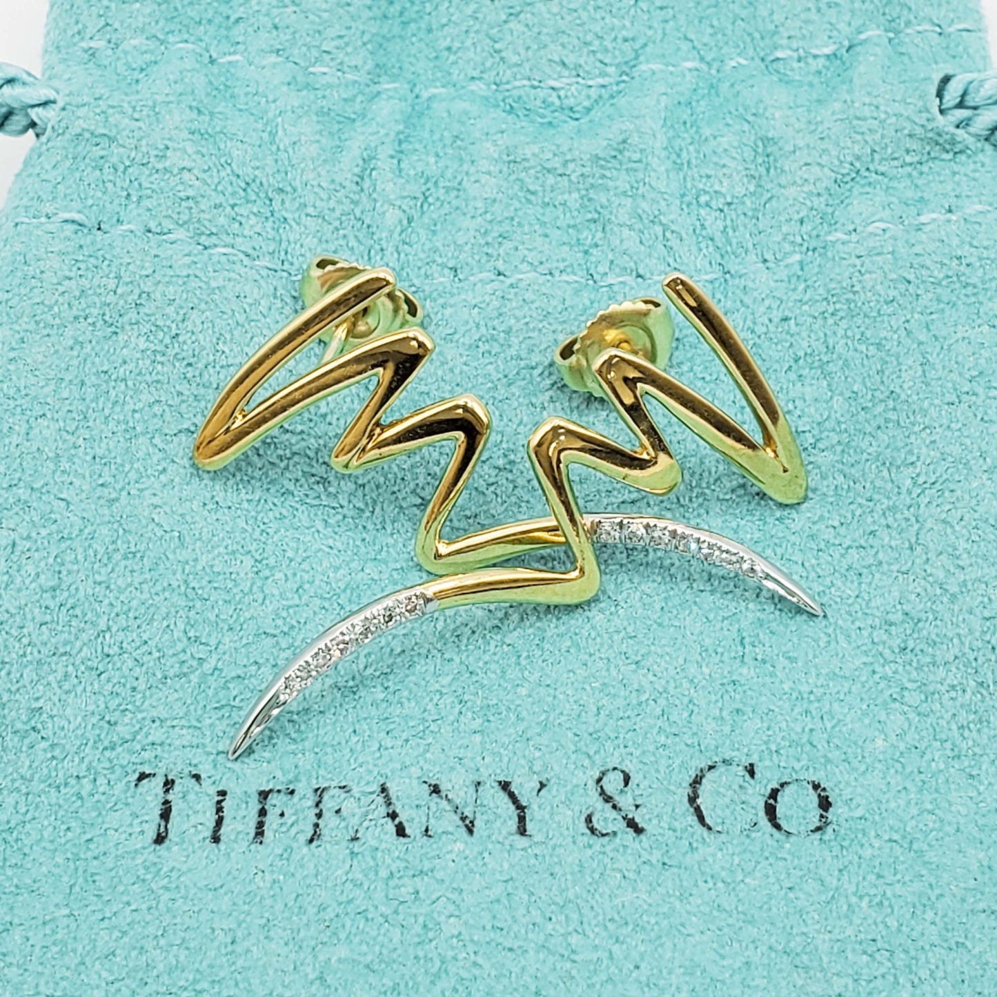 Tiffany & Co Paloma Picasso Scribble Diamond Earrings 18k Gold & Platinum