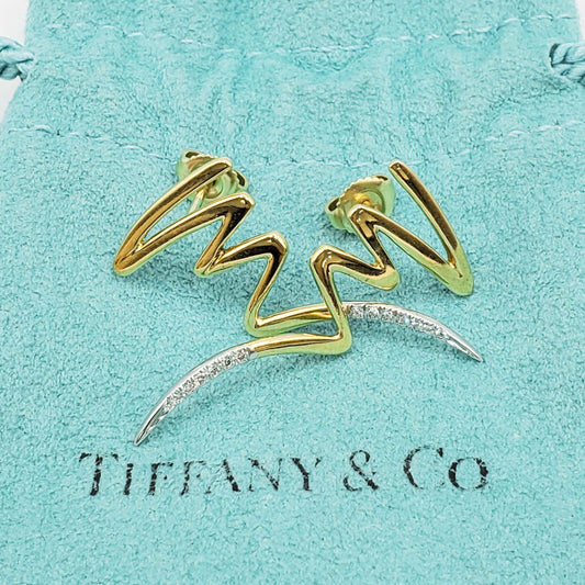 Tiffany & Co Paloma Picasso Scribble Diamond Earrings 18k Gold & Platinum