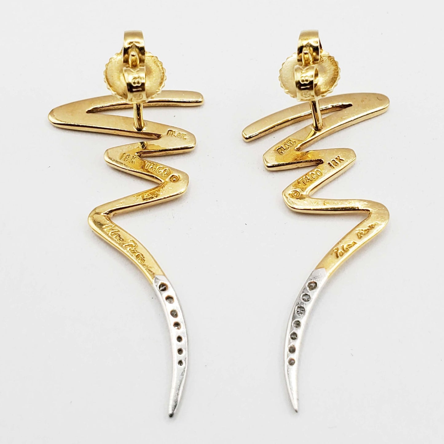 Tiffany & Co Paloma Picasso Scribble Diamond Earrings 18k Gold & Platinum