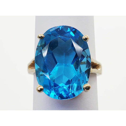 Big 11.67 ctw Oval Blue Natural Topaz Solitaire Ring 14k Gold Size 5.75