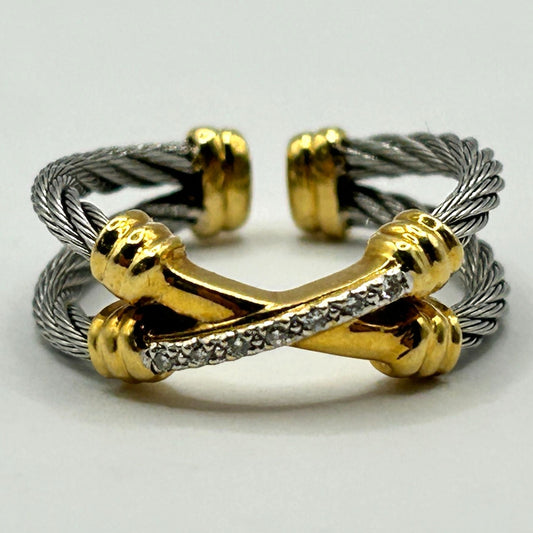 Charriol Ring – Stainless Steel, 18K Yellow Gold and Natural Diamonds - Size 6