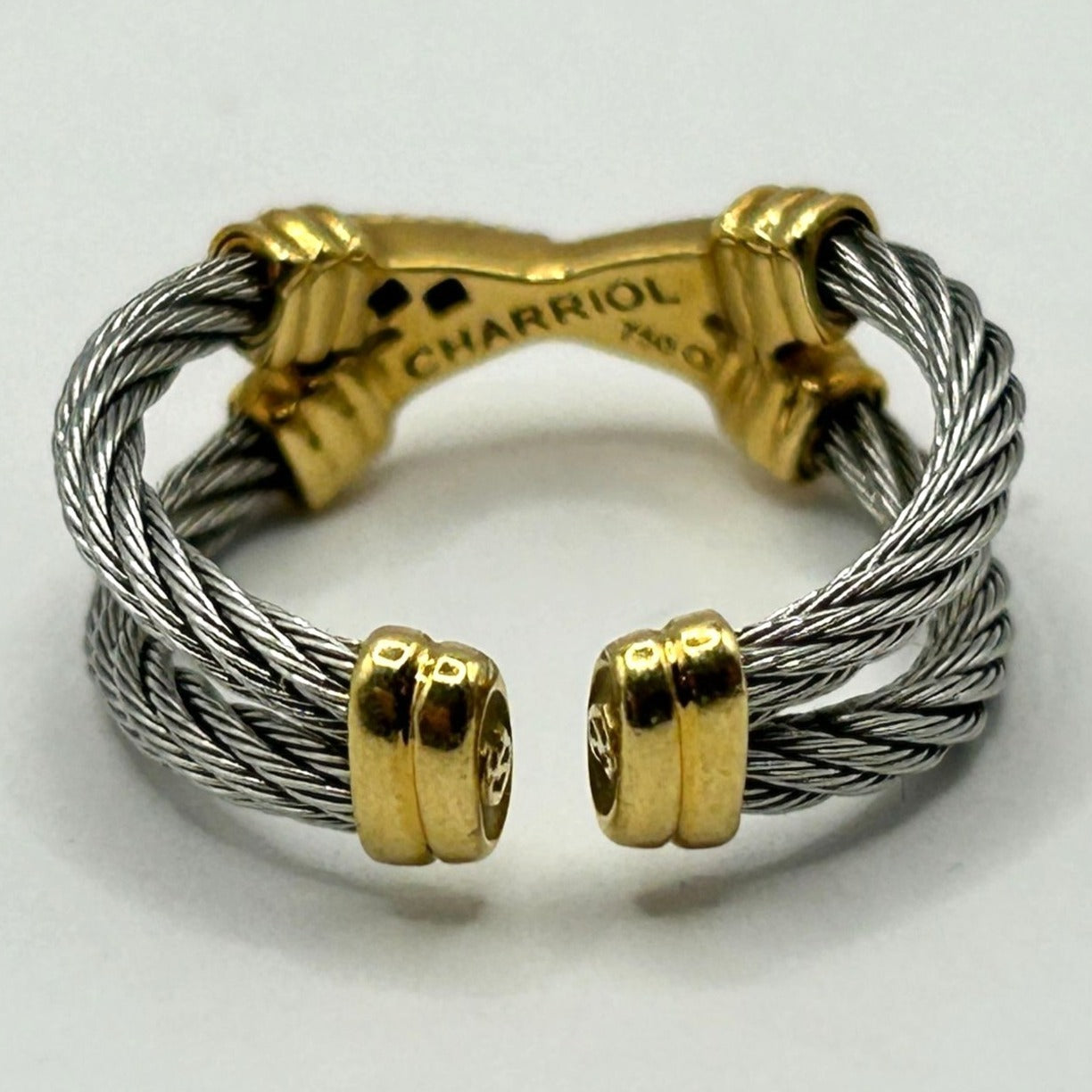 Charriol Ring – Stainless Steel, 18K Yellow Gold and Natural Diamonds - Size 6