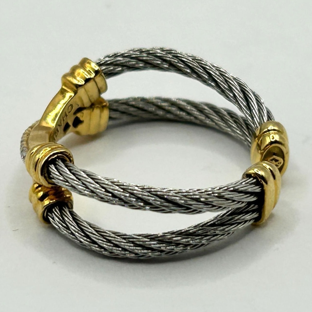 Charriol Ring – Stainless Steel, 18K Yellow Gold and Natural Diamonds - Size 6