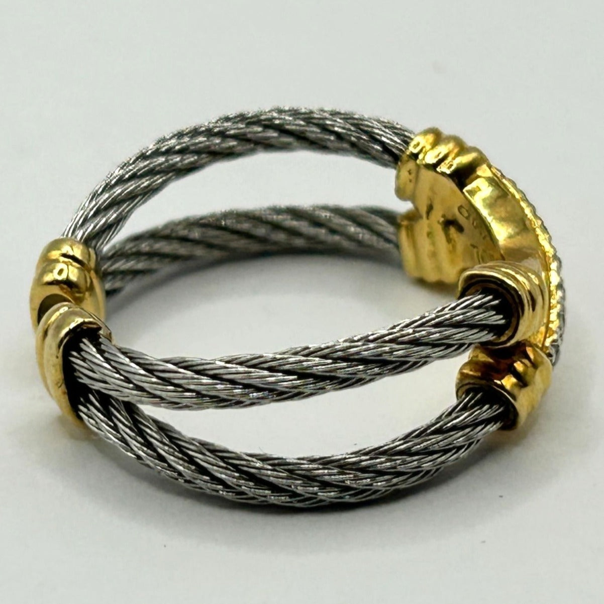 Charriol Ring – Stainless Steel, 18K Yellow Gold and Natural Diamonds - Size 6