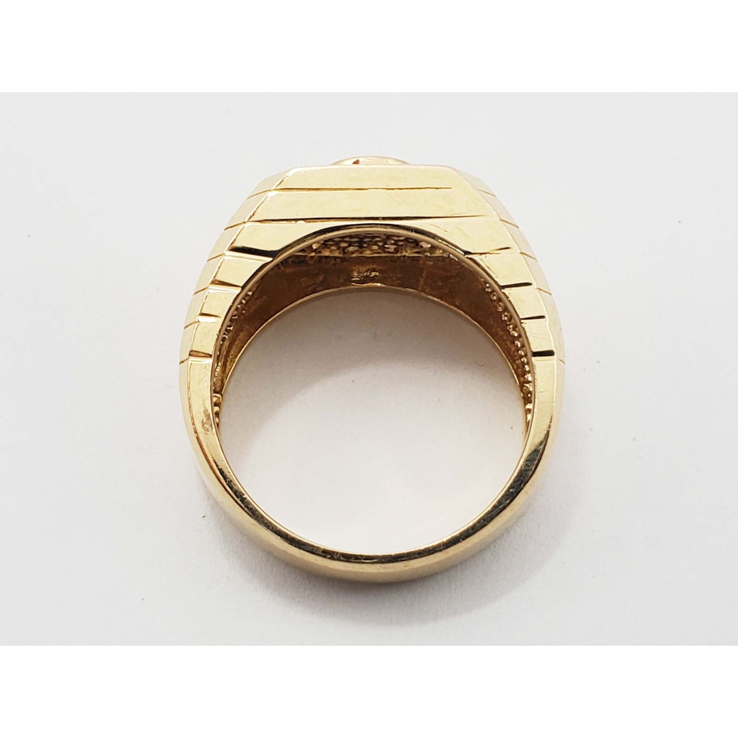 Men's CZ Halo Cluster Rib Shank Ring 14k Gold Size 10.5