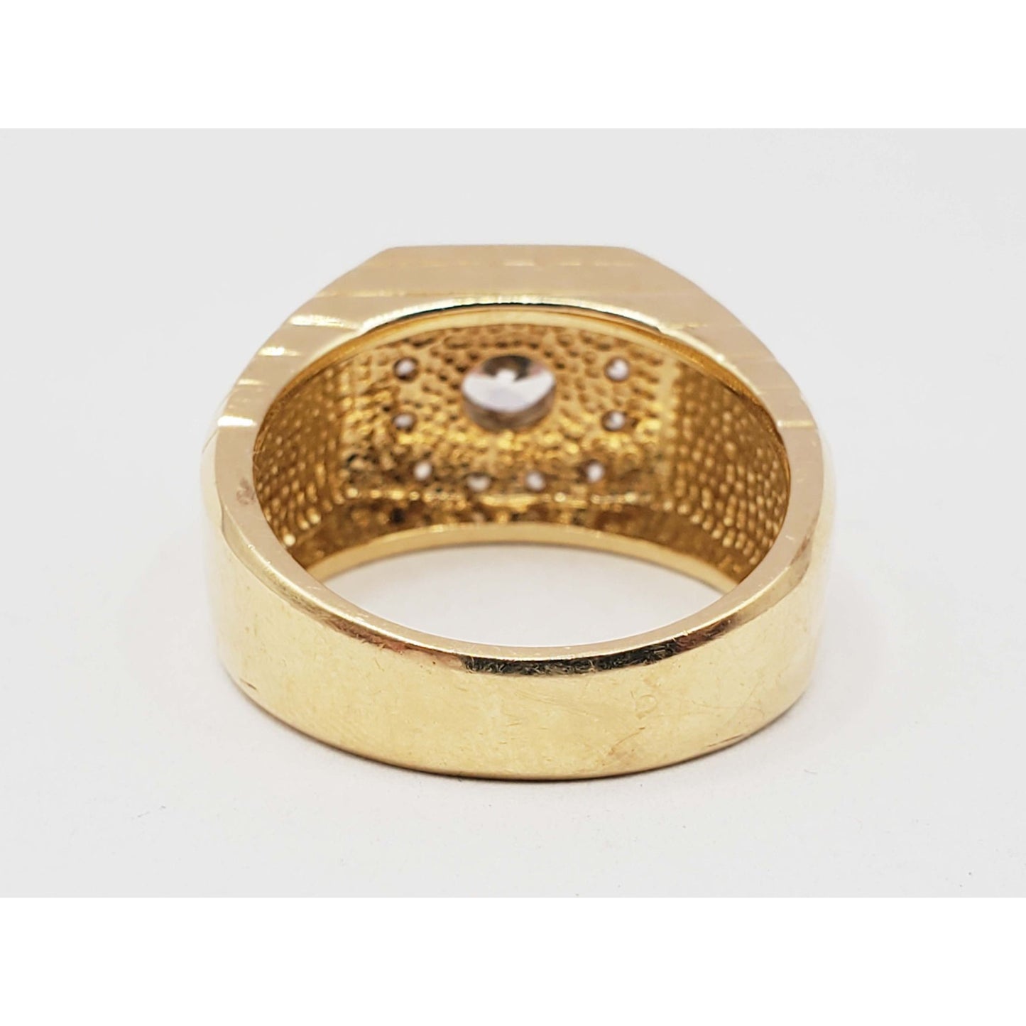 Men's CZ Halo Cluster Rib Shank Ring 14k Gold Size 10.5