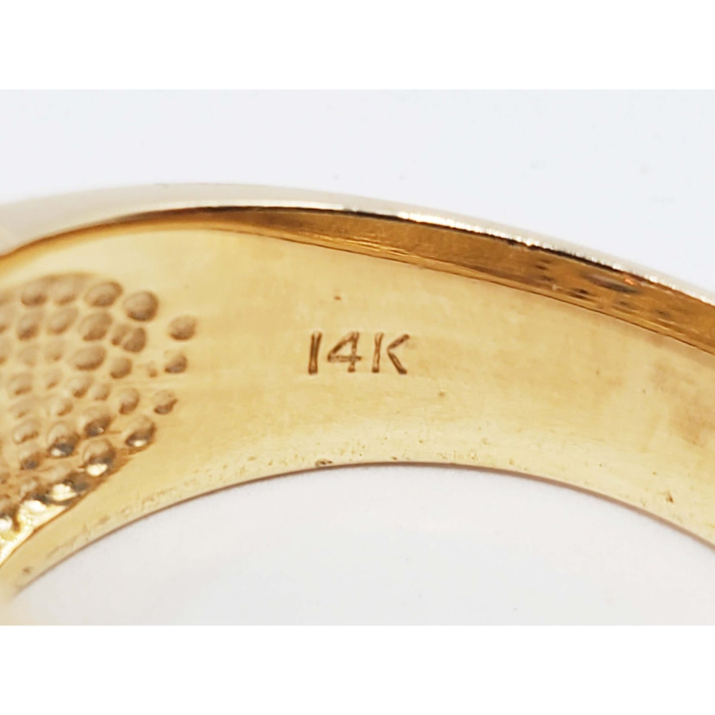 Men's CZ Halo Cluster Rib Shank Ring 14k Gold Size 10.5