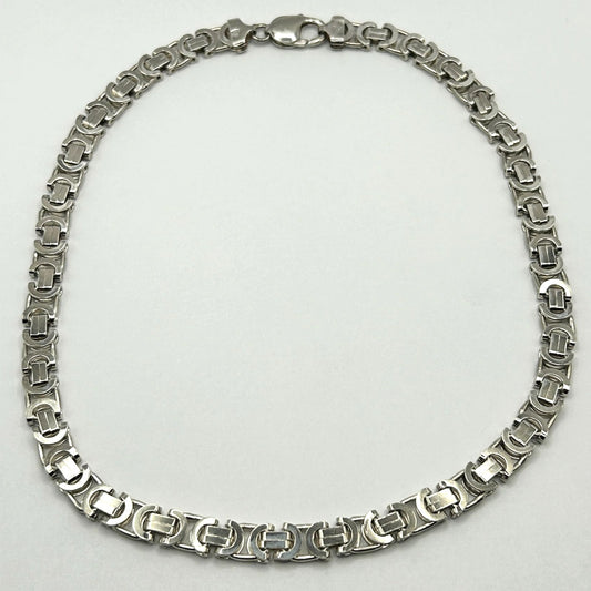 Flat Byzantine 18" Necklace 4mm Solid Heavy Chain 925 Sterling Silver ITALY