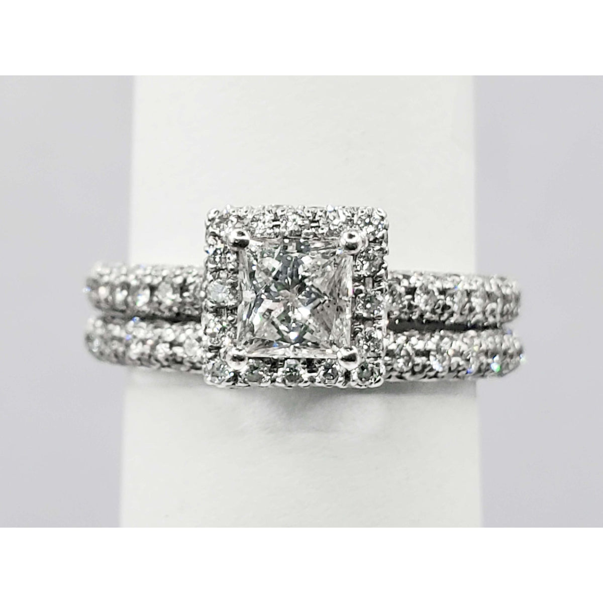 1.63 ctw Natural Princess Diamond Wedding Ring Set 14k White Gold Size 5.25