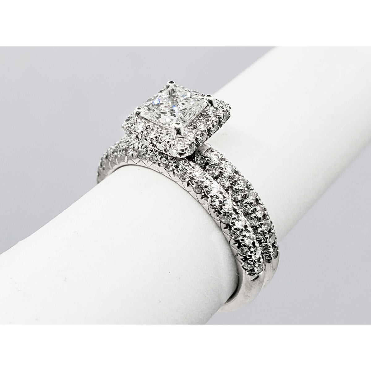 1.63 ctw Natural Princess Diamond Wedding Ring Set 14k White Gold Size 5.25